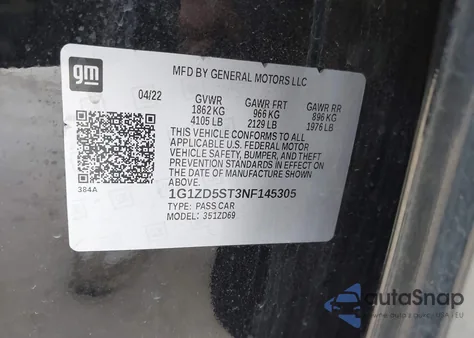 2022 Chevrolet Malibu Fwd Lt from USA, damaged, VIN 1G1ZD5ST3NF145305